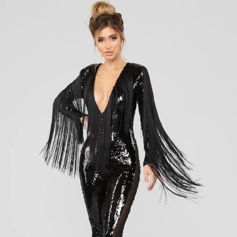 RARE Fashion Nova Grace Sequin Jumpsuit Size Small